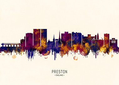 Preston England Skyline Watercolor Art