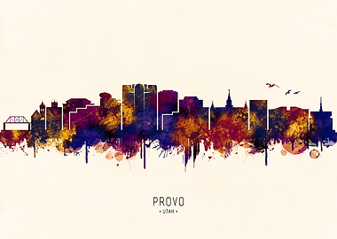Provo Utah Skyline Watercolor Art