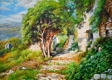 Idyllic Village Ruins Painting