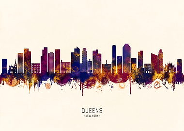 Queens, New York Skyline Watercolor