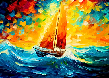 Sailboat Painting on the Ocean Waves