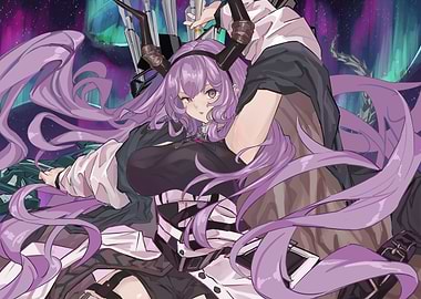 Anime Girl with Horns and Lavender Hair