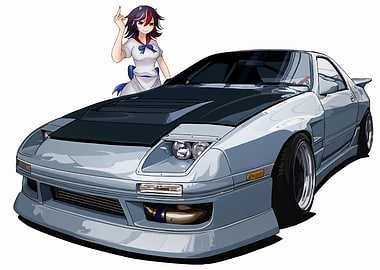 Anime Girl with Modified Mazda RX-7