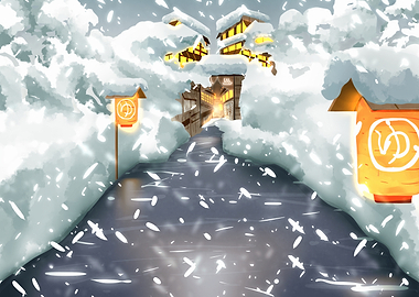 Snowy Japanese Village Digital Art