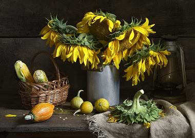 Autumn Still Life with Sunflowers