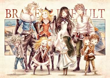 Bravely Default characters group illustration