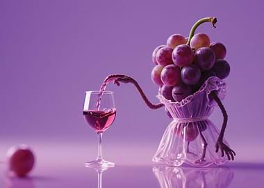 Grapes Pouring Wine in Glass