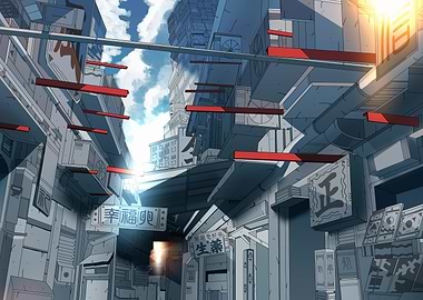 Anime Cityscape with Asian Characters