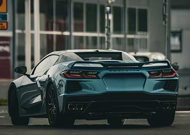 Blue Corvette Rear View Beast Sports Car