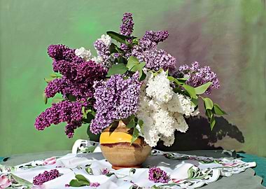 Lilac Bouquet in Vase Still Life