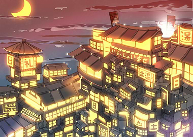 Japanese Town at Night