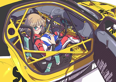 Anime Girl in Yellow Race Car