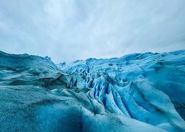 Glacier landscape with blue ice formations