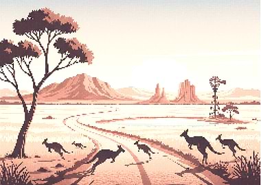 Pixel Art Australian Outback Landscape