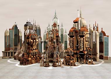 Steampunk Cityscape with Ornate Buildings