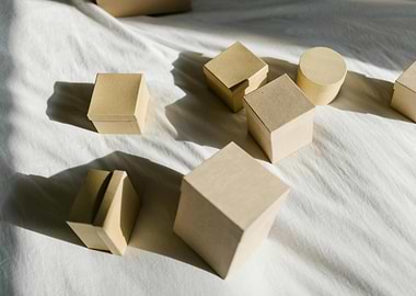 Beige Boxes on White Fabric