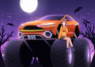 Anime Girl with Monster Truck Halloween