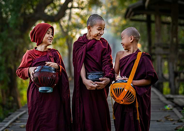 Young Monks Smiling in Myanmar