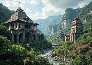 Asian Architecture in Mountainous Landscape