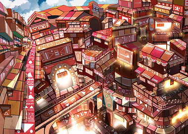 Abstract Cityscape with Geometric Buildings