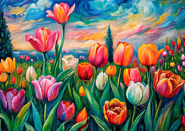 Colorful Tulips Painting