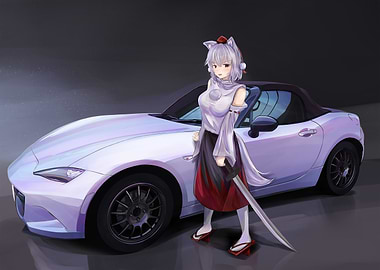 Anime Girl with Car and Sword