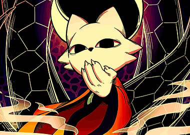 Mystical Cat Character with Crescent Moon