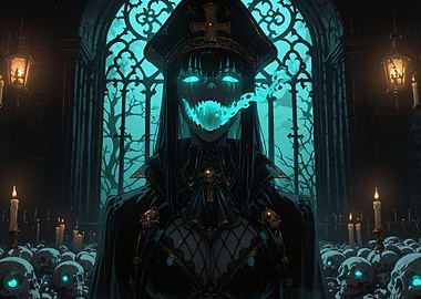 Eerie Anime Character with Skull Face