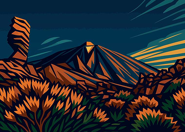 Tenerife El Teide Landscape Illustration art deco
