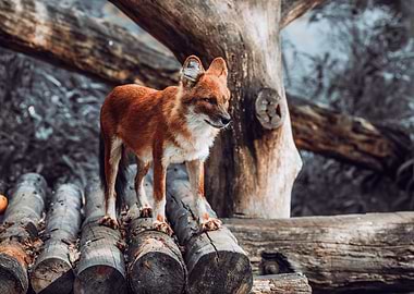 Dhole on Logs