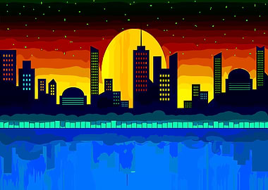 Cityscape Silhouette at Sunset