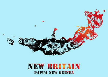 New Britain Papua New Guinea Map Topographic Contour Map blending terrain features into its colorful flag