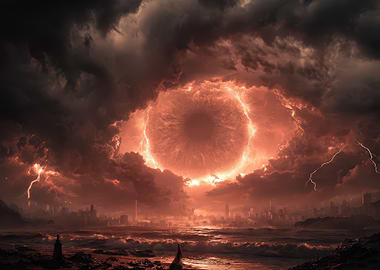 Apocalyptic Eye Over Cityscape
