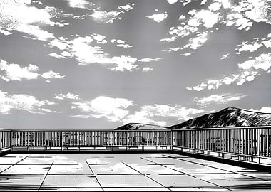 Rooftop View: Clouds and Distant Mountains