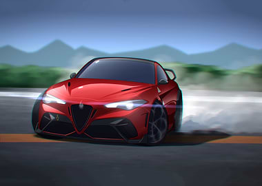 Red Alfa Romeo Car Drifting