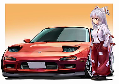 Anime Girl with Red RX-7 car