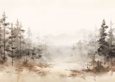 Misty Forest Landscape Art