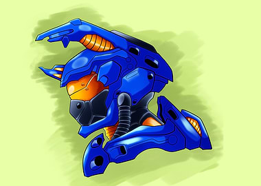 Blue and Orange Robotic Helmet Illustration
