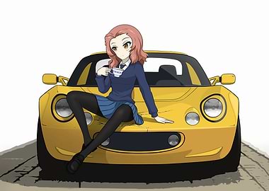 Anime Girl on Yellow Car