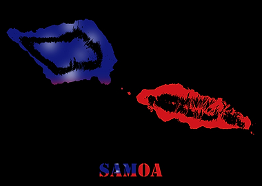 Samoa Topographic Contour Relief Map blending terrain features into its emblematic colorful flag