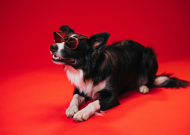 Cool Dog with Sunglasses on Red