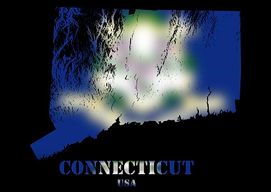 Connecticut USA Topographic Contour Relief Map blending terrain features into its emblematic colorful flag