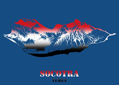 Socotra Yemen Topographic Contour Relief Map blending terrain features into its emblematic colorful flag