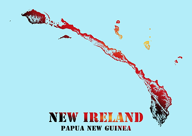 New Ireland Papua New Guinea Topographic Contour Relief Map blending terrain features into its colorful flag
