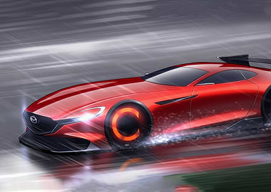 Red Mazda Concept Car Illustration