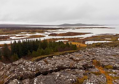 Icelandic Landscape with Tectonic Plates, Water and Rocks