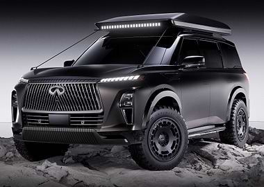 black infiniti qx80 with roof tent