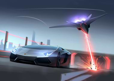 Lamborghini Aventador and Futuristic Jet