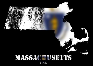 Massachusetts USA Unitd States Topographic Contour Relief Map blending terrain features into its colorful flag