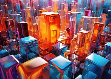 Abstract Colorful Glass Cubes Cityscape